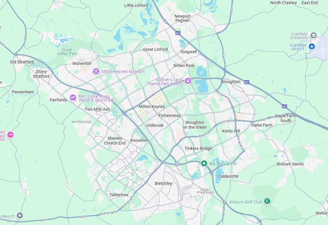 Map Of Areas Served Around Milton Keynes & Buckinghamshire