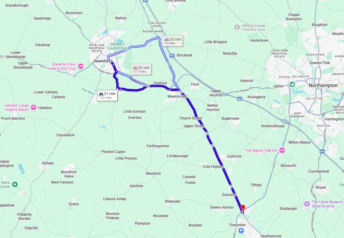 Directions From Daventry To Parker Kitchens Towcester Showroom