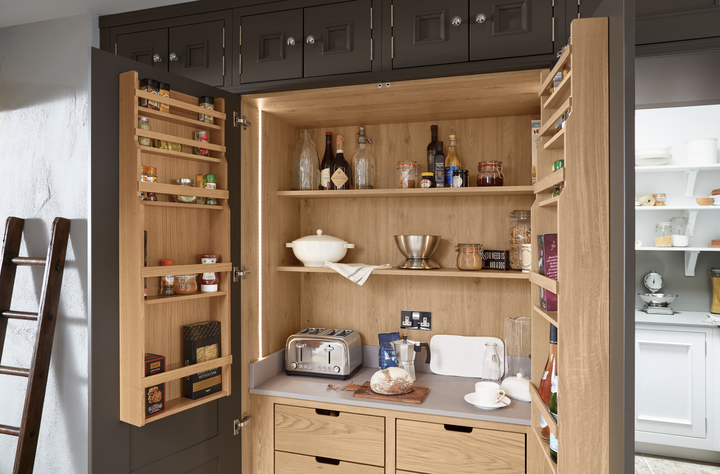 Kitchen larder with shelves